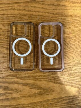 Clear MagSafe-Compatible Phone Case with White Ring - Pink and Smoke